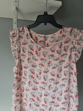LOFT Pink Floral Ruffle-Sleeve Blouse